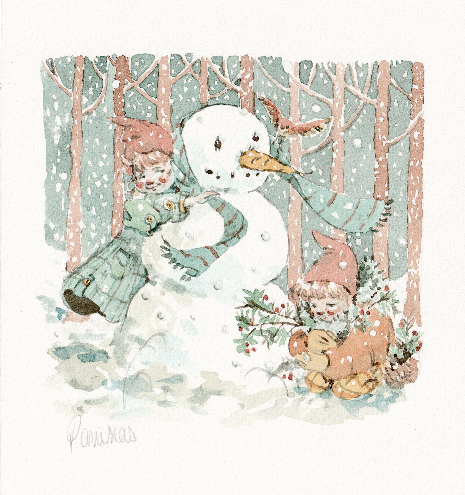 The day I made a friend (2024), watercolor on paper, 17 x 17 cm